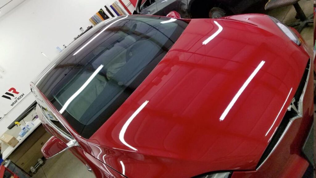 red tesla paint protection film